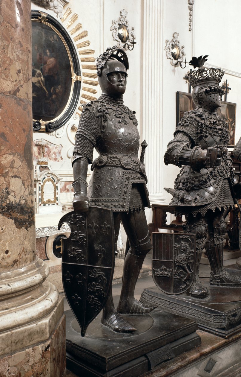 Kuningas Arthur, patsas Maximilian I:n haudasta, Innsbruck, 1513 (pronssi). tekijältä Peter Vischer