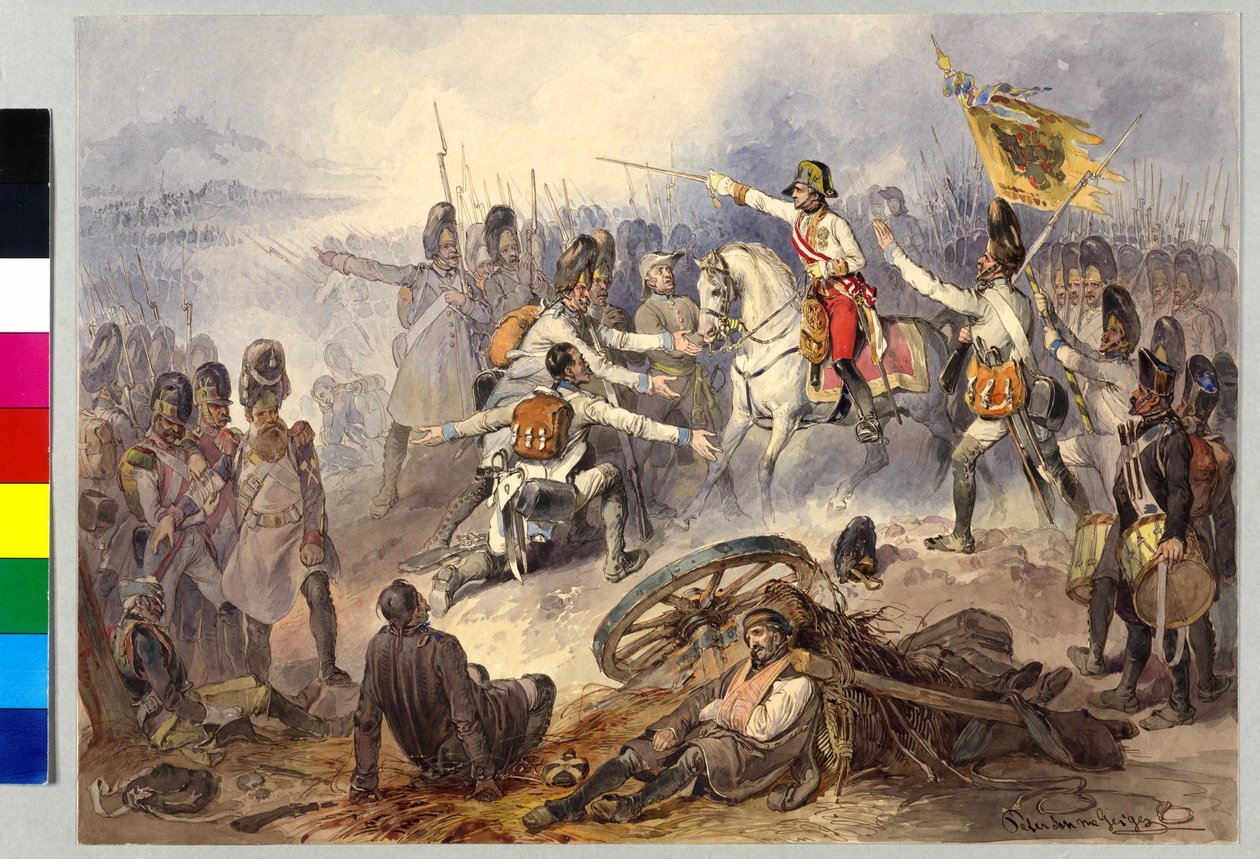 Stockachin taistelu 1799 (akvarelli) tekijältä Peter Johann Nepomuk Geiger