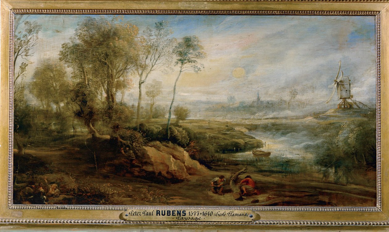 Maisema ja lintupoika (maalaus puulle) tekijältä Peter Paul Rubens