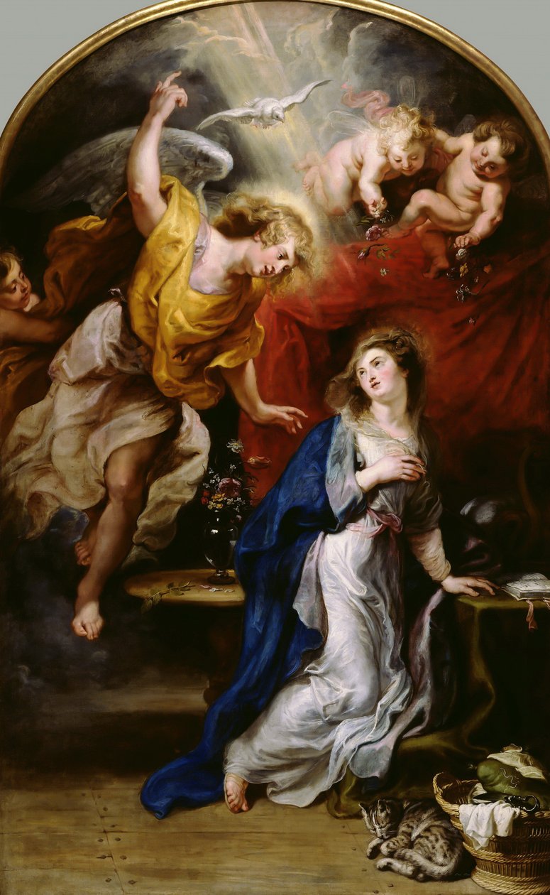 The Annunciation, n. 1610 (öljy kankaalle) tekijältä Peter Paul Rubens