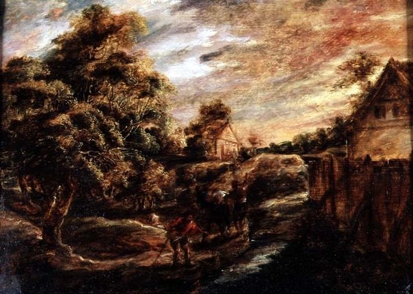 Metsäinen maisema auringonlaskun aikaan tekijältä Peter Paul Rubens