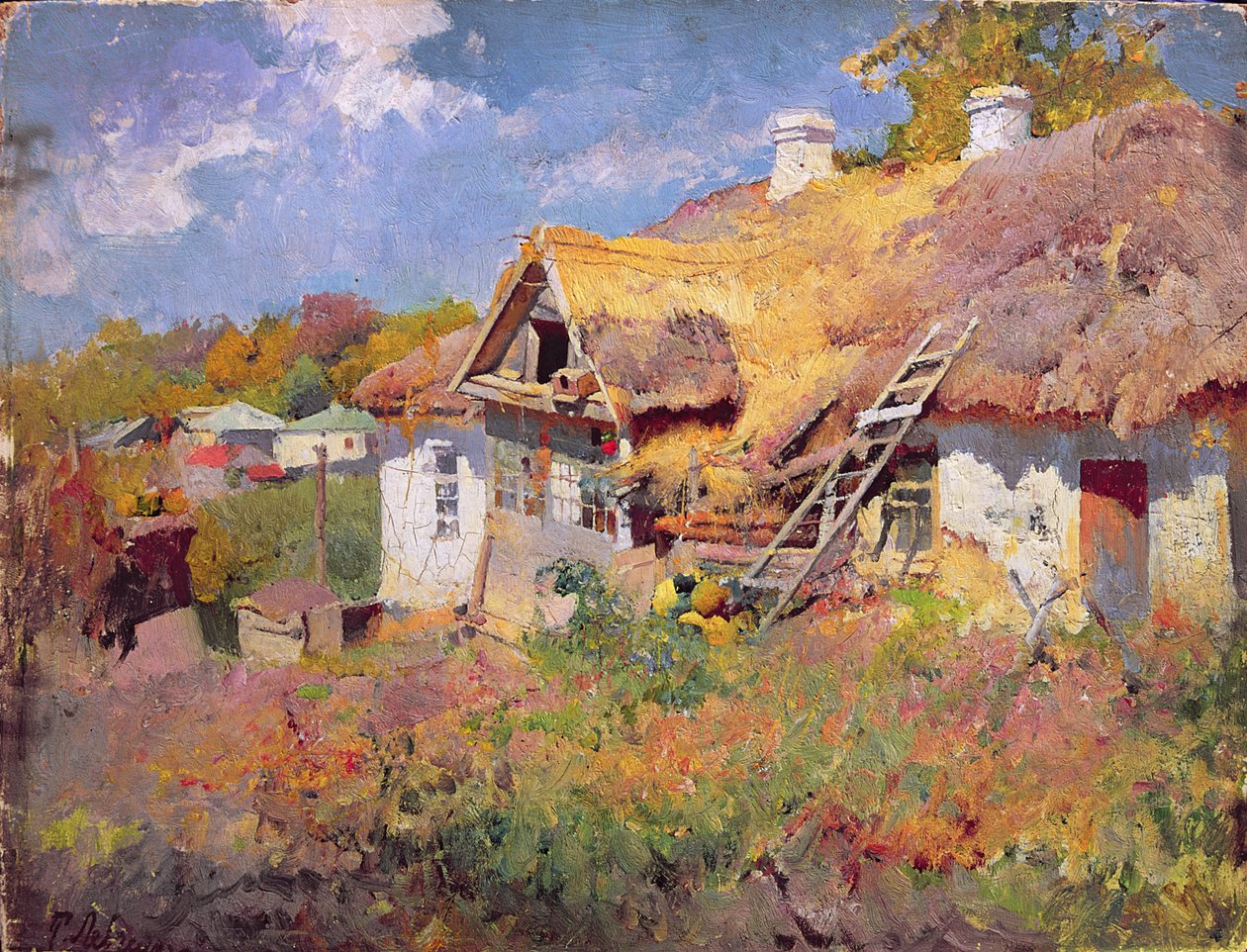 Ukrainan mökit, 1906 (öljy pahville) tekijältä Petr Levchenko