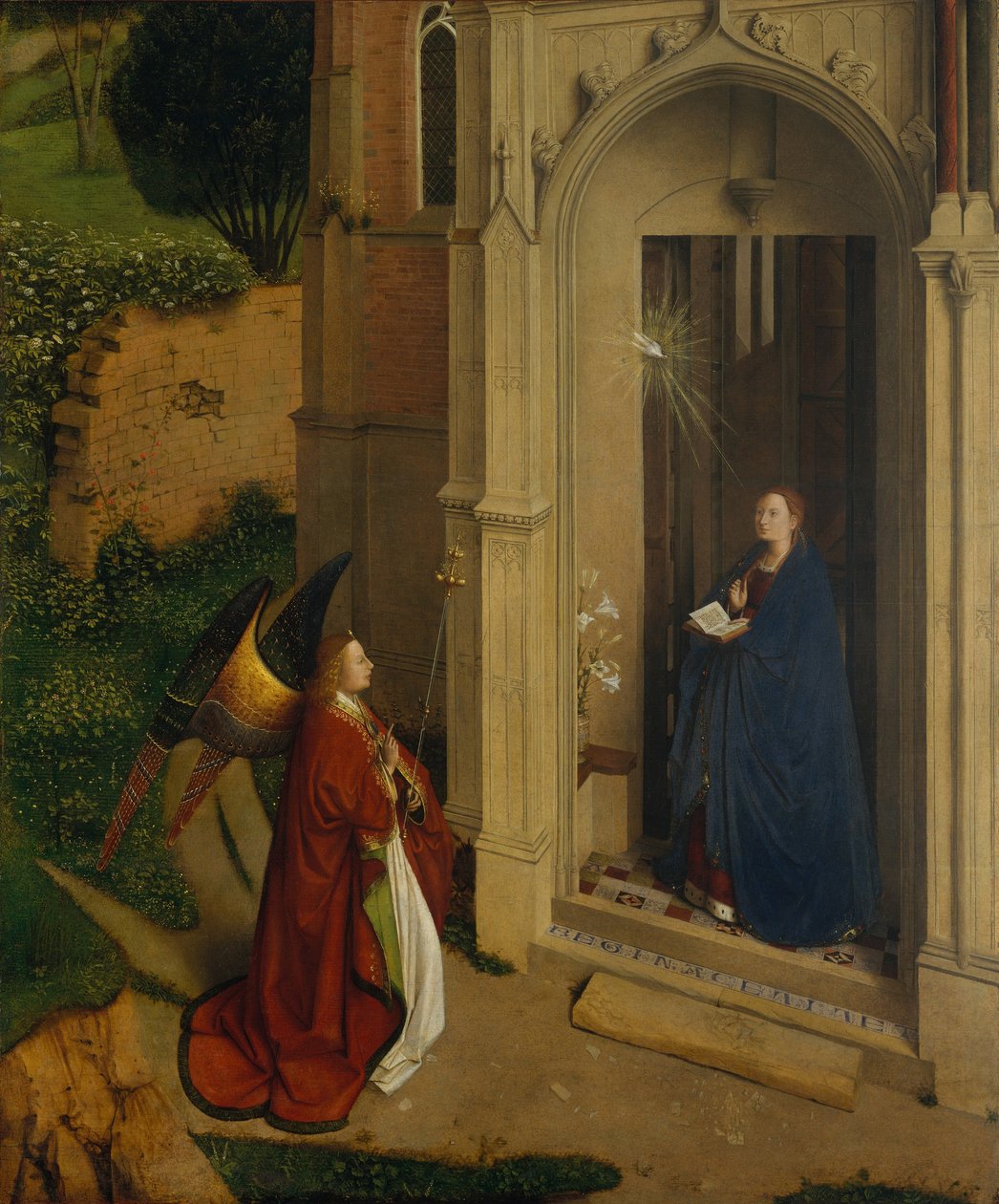 The Annunciation, n. 1450 (öljy puulle) tekijältä Petrus Christus
