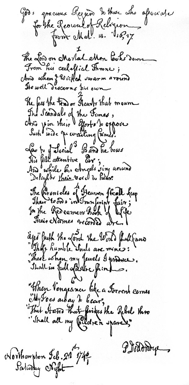 Tohtori Doddridgen runo, 1746, 1840. tekijältä Philip Doddridge