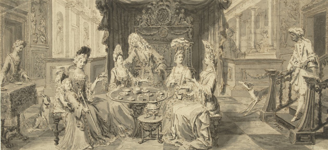 Elegant Society at Round Table, um 1700 tekijältä Philip Tidemann