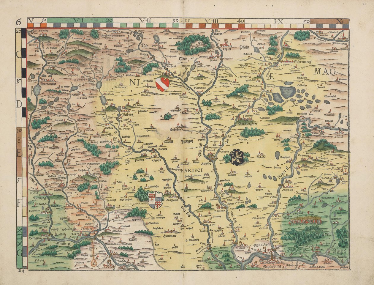 Bairische Landtafeln von 1568 (Tafel 6) tekijältä Philipp Apian