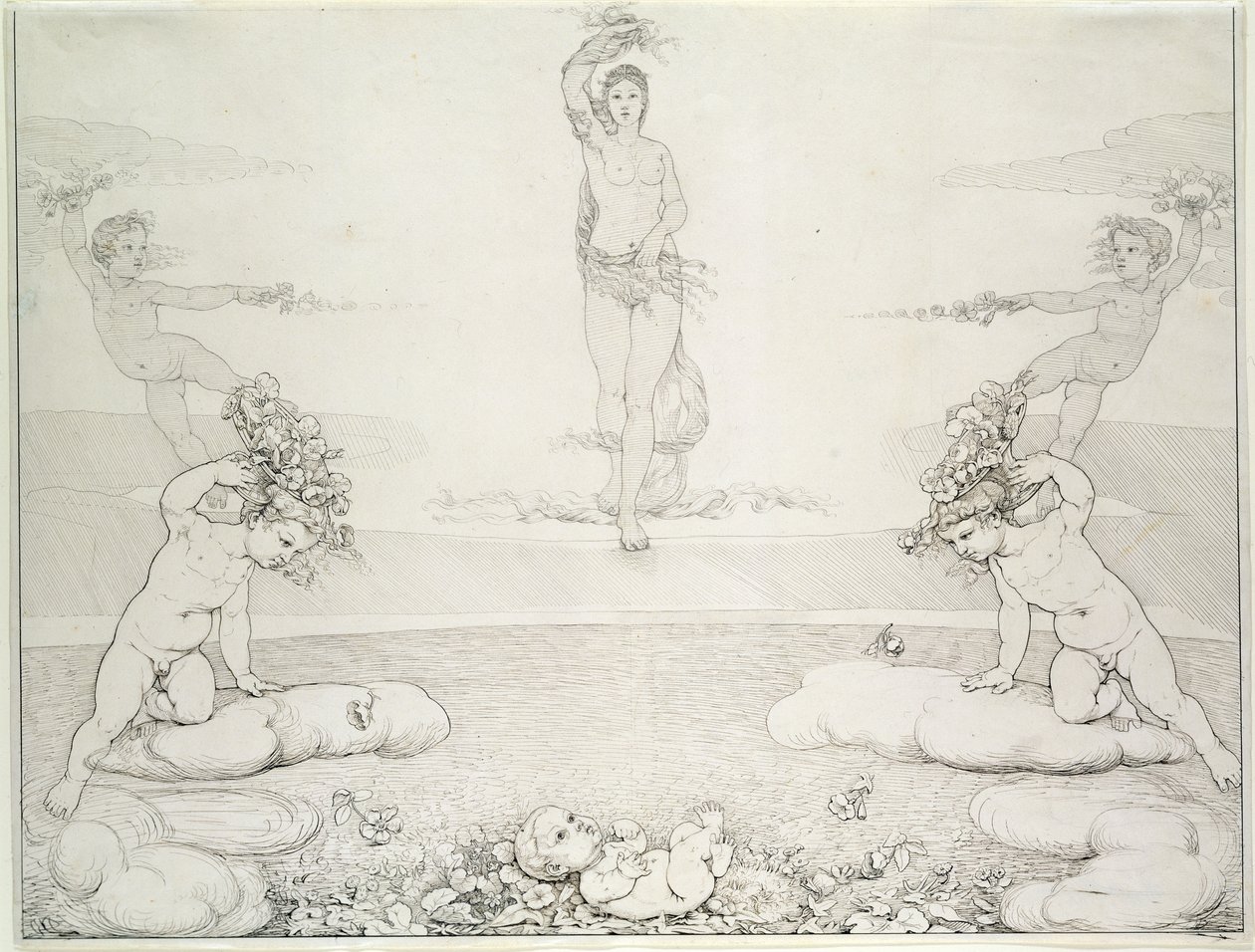 Aamu, 1807-08 (kynä ja pesu paperille) tekijältä Philipp Otto Runge