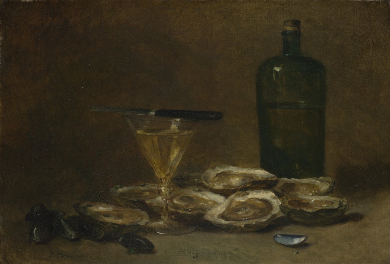 Asetelma ostereiden kanssa, 1875-1877 tekijältä Philippe Rousseau