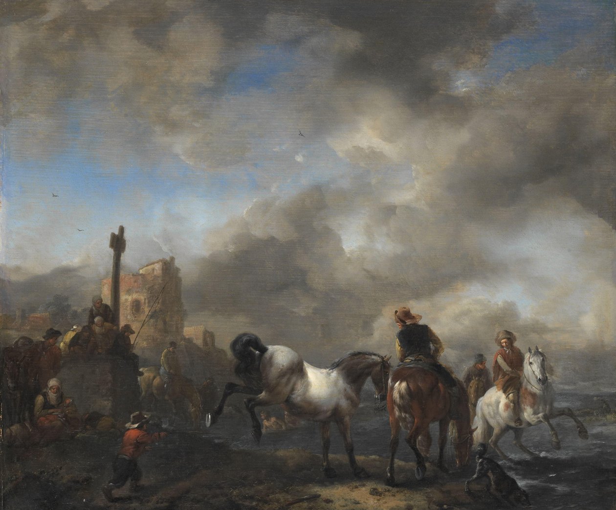 Hevonen lähellä rajakiveä tekijältä Philips Wouwerman