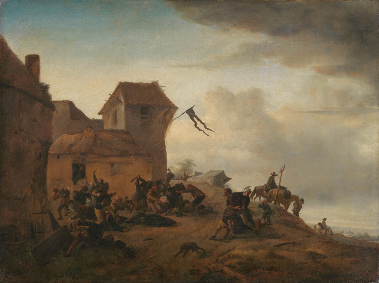 Talonpojat taistelevat kylän lähellä tekijältä Philips Wouwerman
