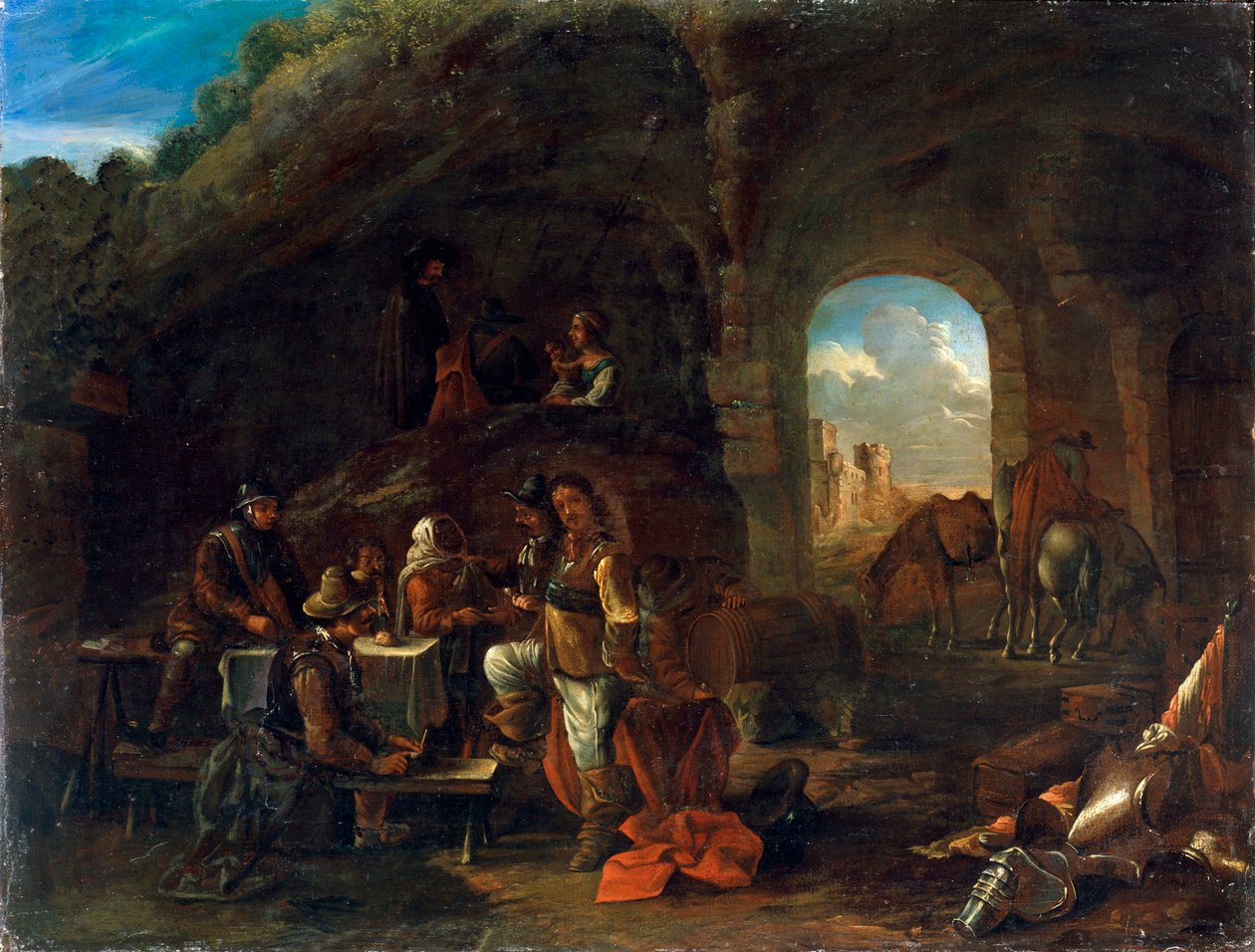 Tavernakohtaus, c1640-1665 tekijältä Philips Wouwerman