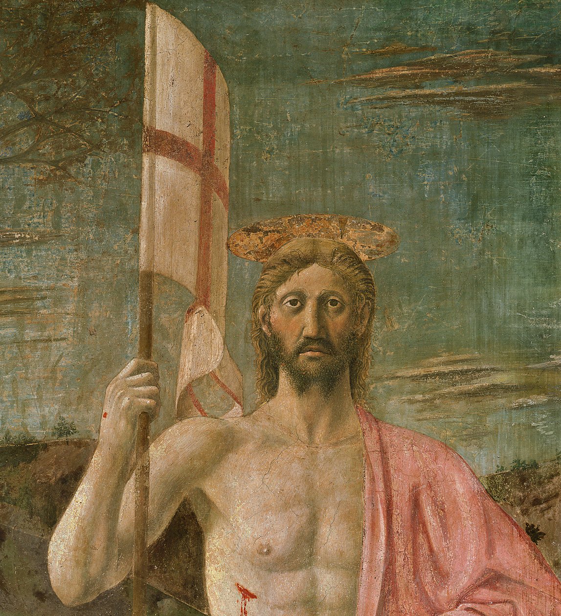 Ylösnousemus, yksityiskohta Kristuksesta, n. 1463 tekijältä Piero della Francesca