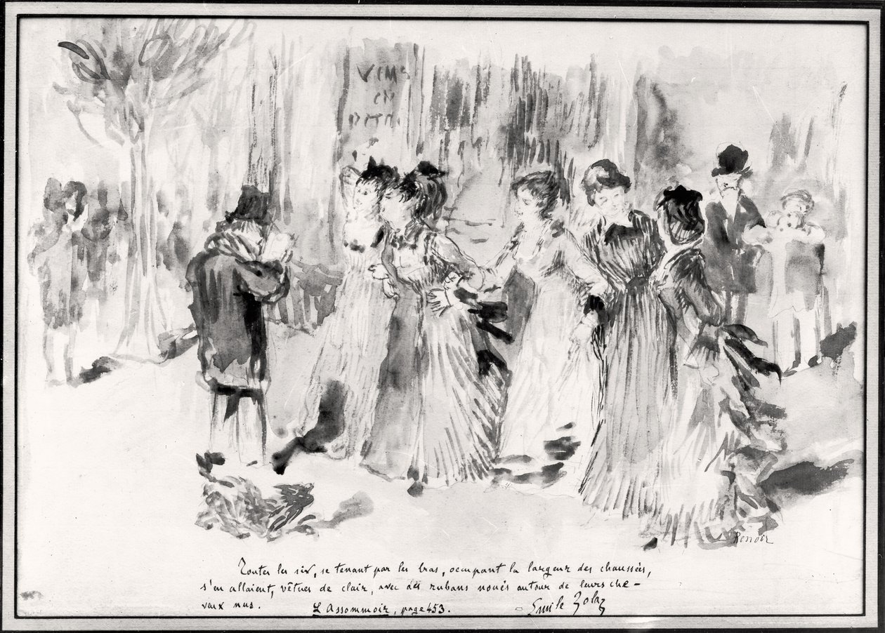 Kuvitus LAssommoirille (1876-77), Emile Zola (1840-1902), sivu 453 (pesu paperille) tekijältä Pierre Auguste Renoir