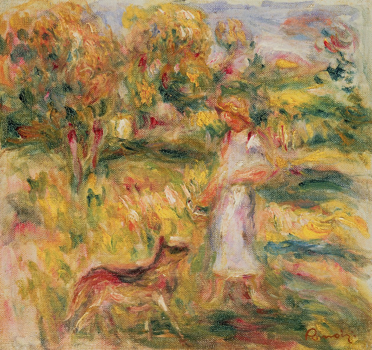 Maisema taiteilijan vaimon ja Zazan kanssa, n. 1919 tekijältä Pierre Auguste Renoir