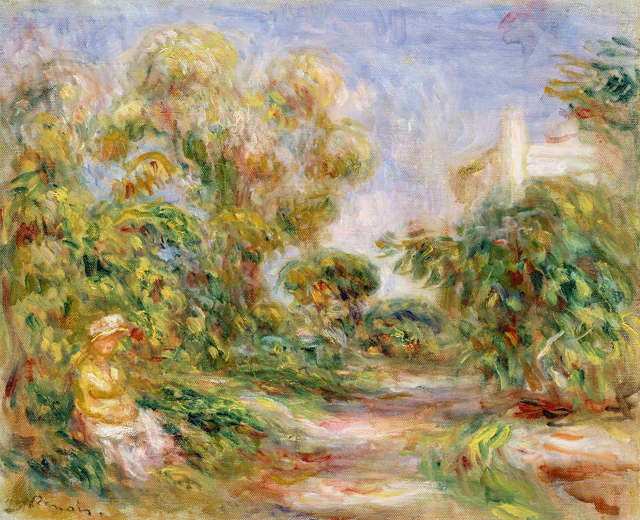 Nainen maisemassa, n. 1918 tekijältä Pierre Auguste Renoir