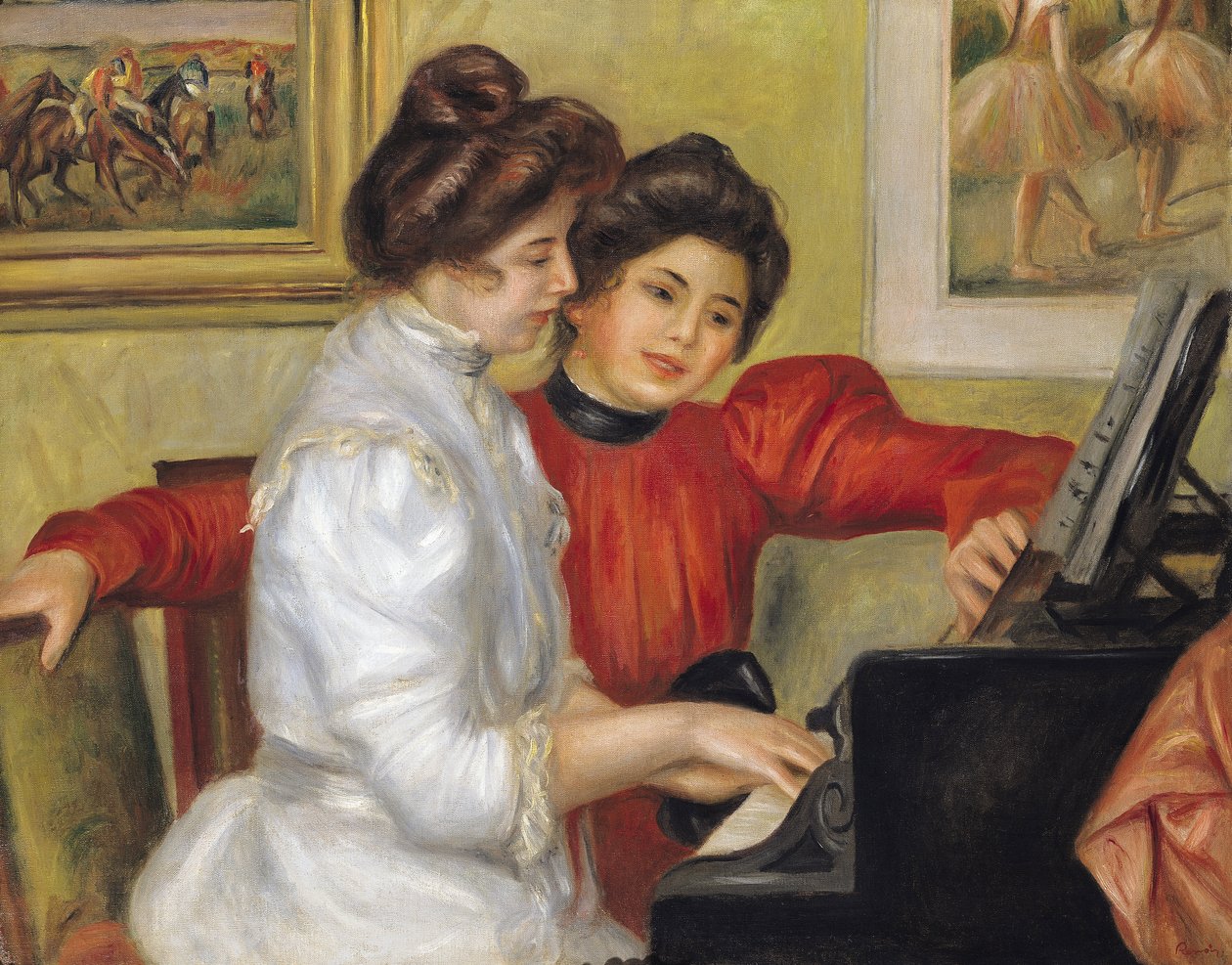 Yvonne ja Christine Lerolle pianolla, 1897 tekijältä Pierre Auguste Renoir