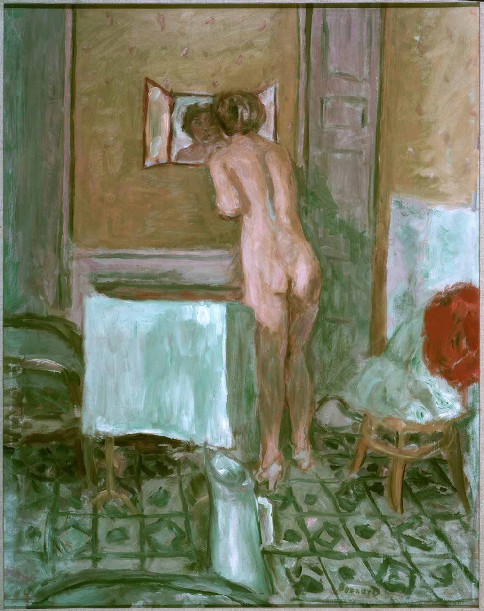 Nu a l’etoffe rouge tai Nu a la toilette tekijältä Pierre Bonnard