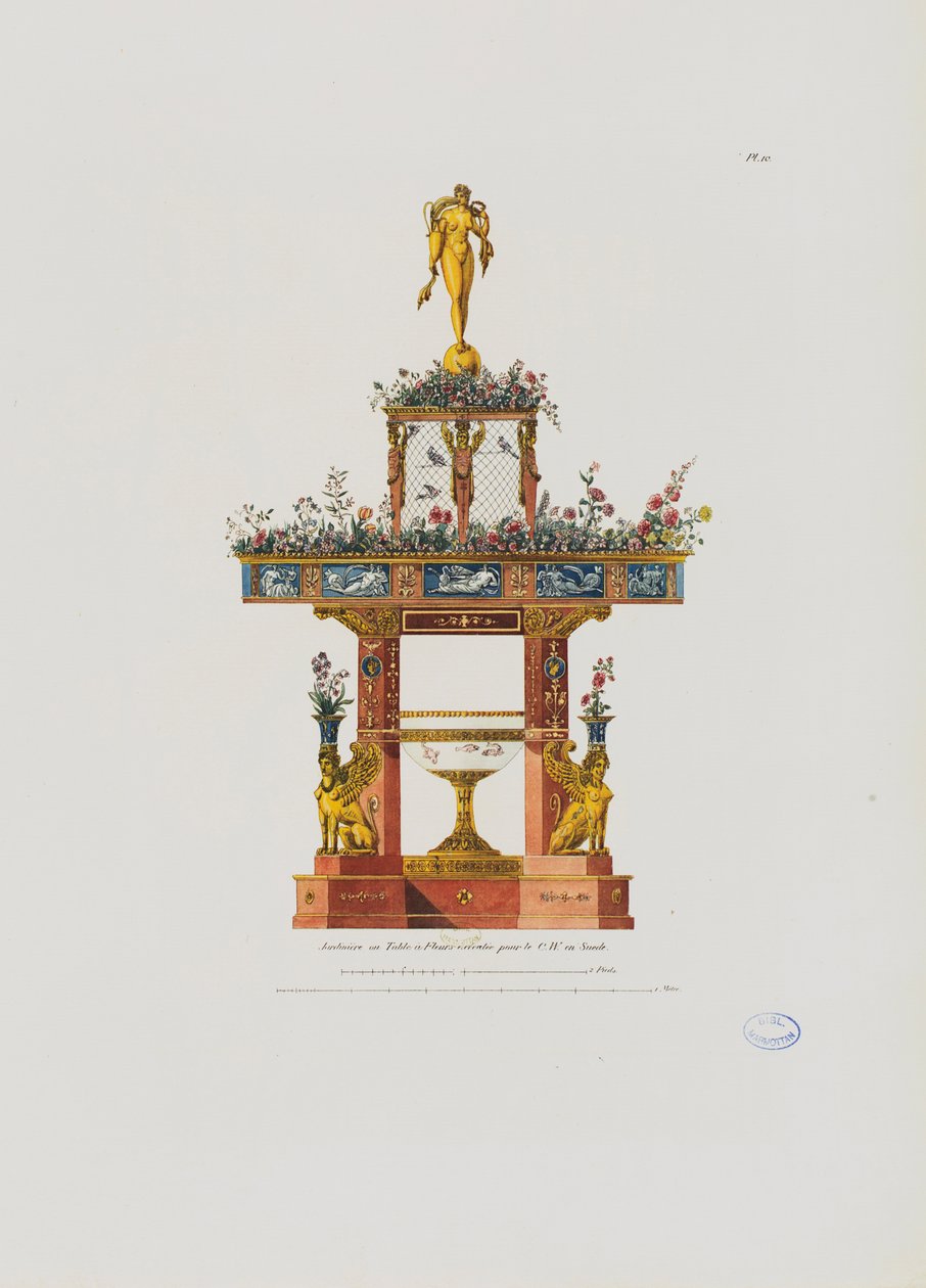Puutarha tai kukkapöytä julkaisusta "Sisustuskoristeiden kokoelma, mukaan lukien kaikki huonekaluihin liittyvä", julkaistu Pariisi, 1801 tekijältä Pierre Francois Leonard Fontaine