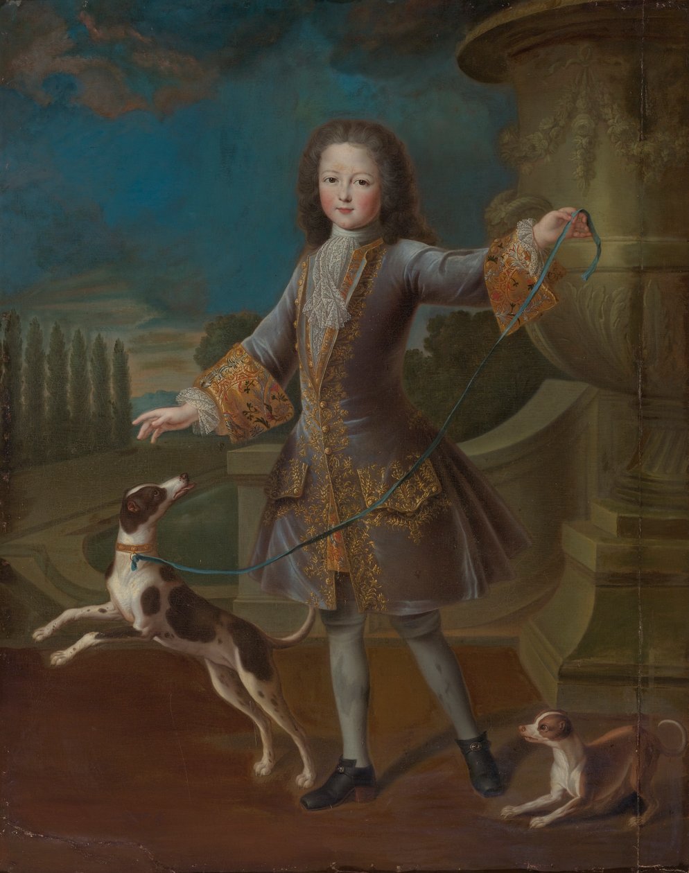 Muotokuva Louis XV kahdesta koirasta tekijältä Pierre Gobert