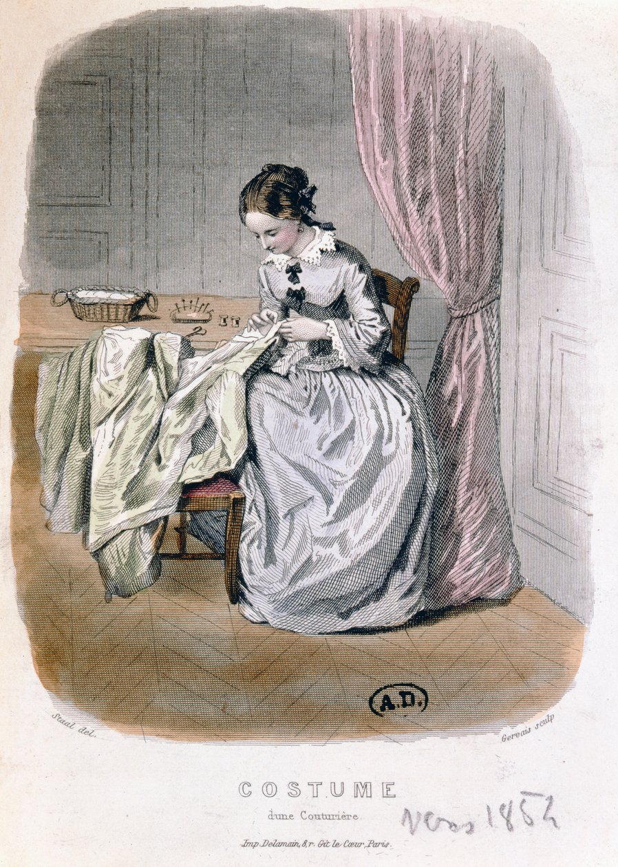 Couturier at Work, kaiverrus Gervais (1800-luku) 1854 tekijältä Pierre Gustave Eugene Staal
