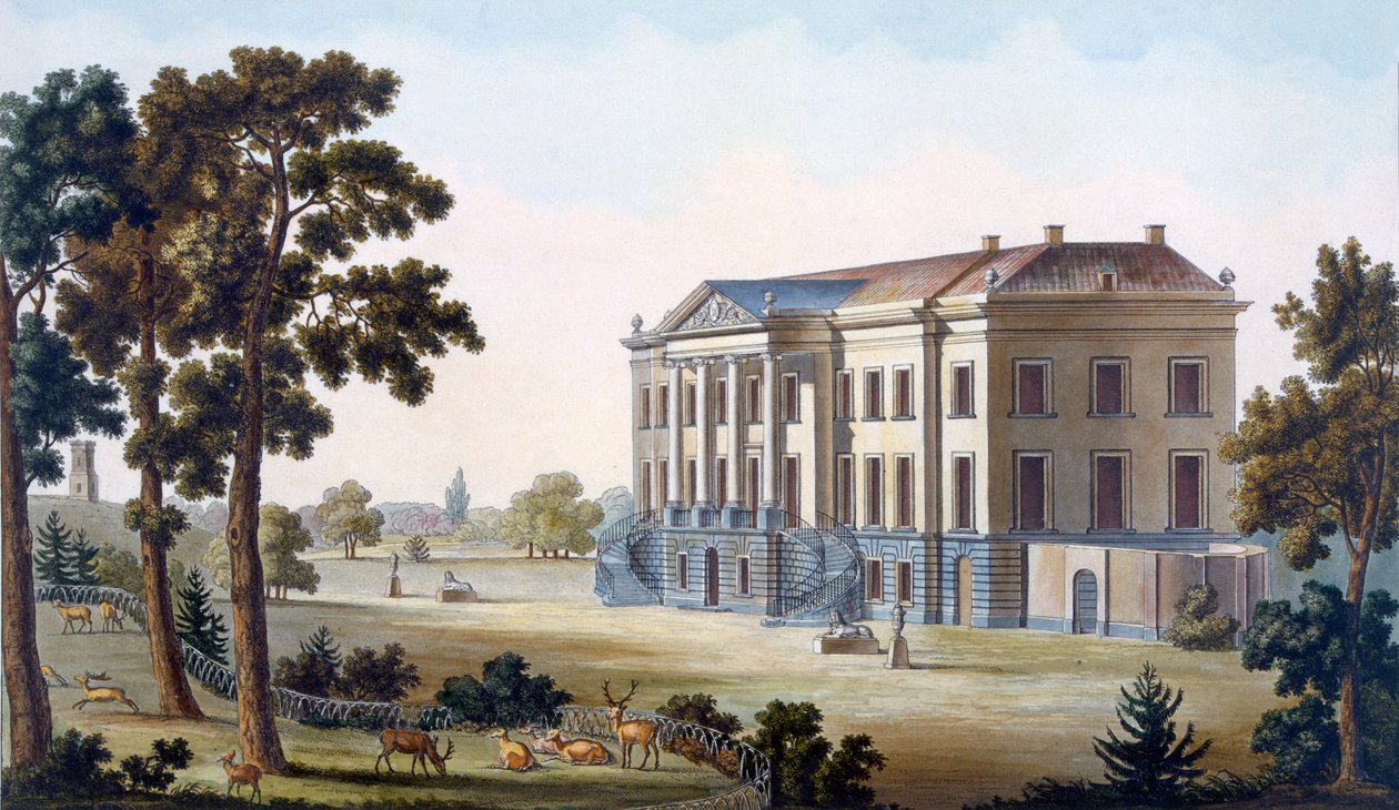Brockhuysenin linna, lähellä Ameronghenia, "Alankomaiden kuningaskunnan merkittävimpien monumenttien, rakennusten ja talojen valinta", julkaistu 1827 tekijältä Pierre Jacques Goetghebuer