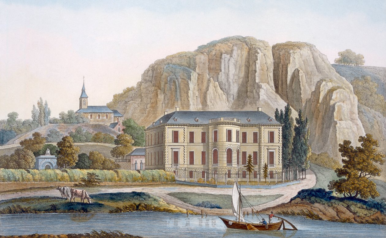 Château de Marche-les-Dames, lähellä Namuria, Alankomaiden kuningaskunnan merkittävimpien monumenttien, rakennusten ja talojen valikoimasta, julkaistu 1827 tekijältä Pierre Jacques Goetghebuer
