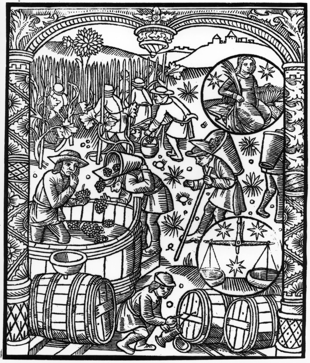 Syyskuu, Almanach des Bergers, 1491 (ksylografi) tekijältä Pierre Le Rouge