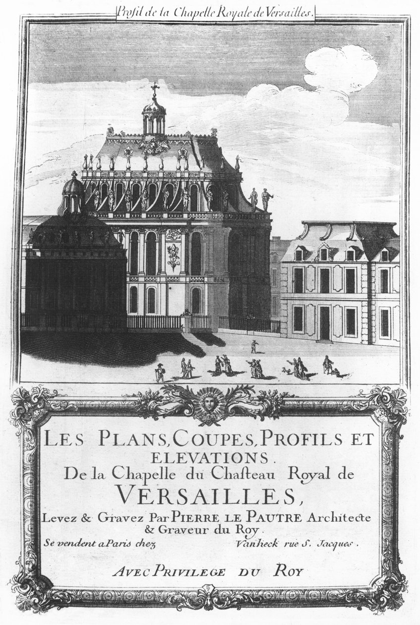 Kuninkaallinen kappeli, kuva Les Plans, Coupes, Profils et Elevations de la Chapelle du Chateau Royal de Versailles