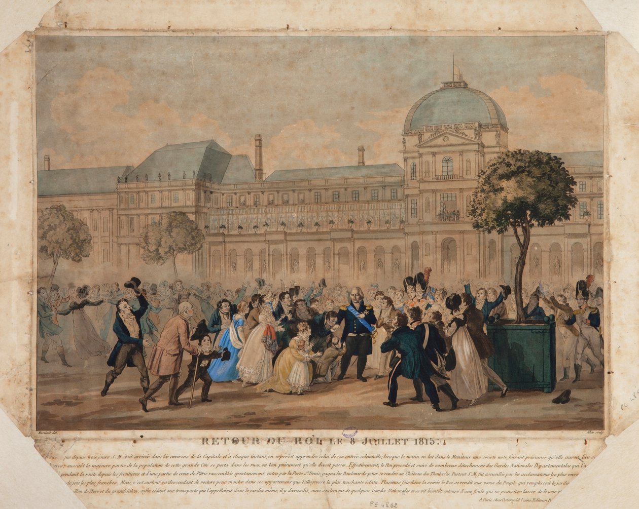 Kuninkaan paluu, 8. heinäkuuta 1815, 1815 (värillinen akvatinta) tekijältä Pierre Michel Alix