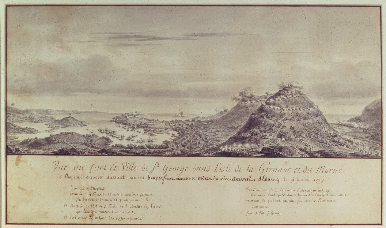 Ranskan valloitus Grenada, 1779 (akvarelli) tekijältä Pierre Ozanne
