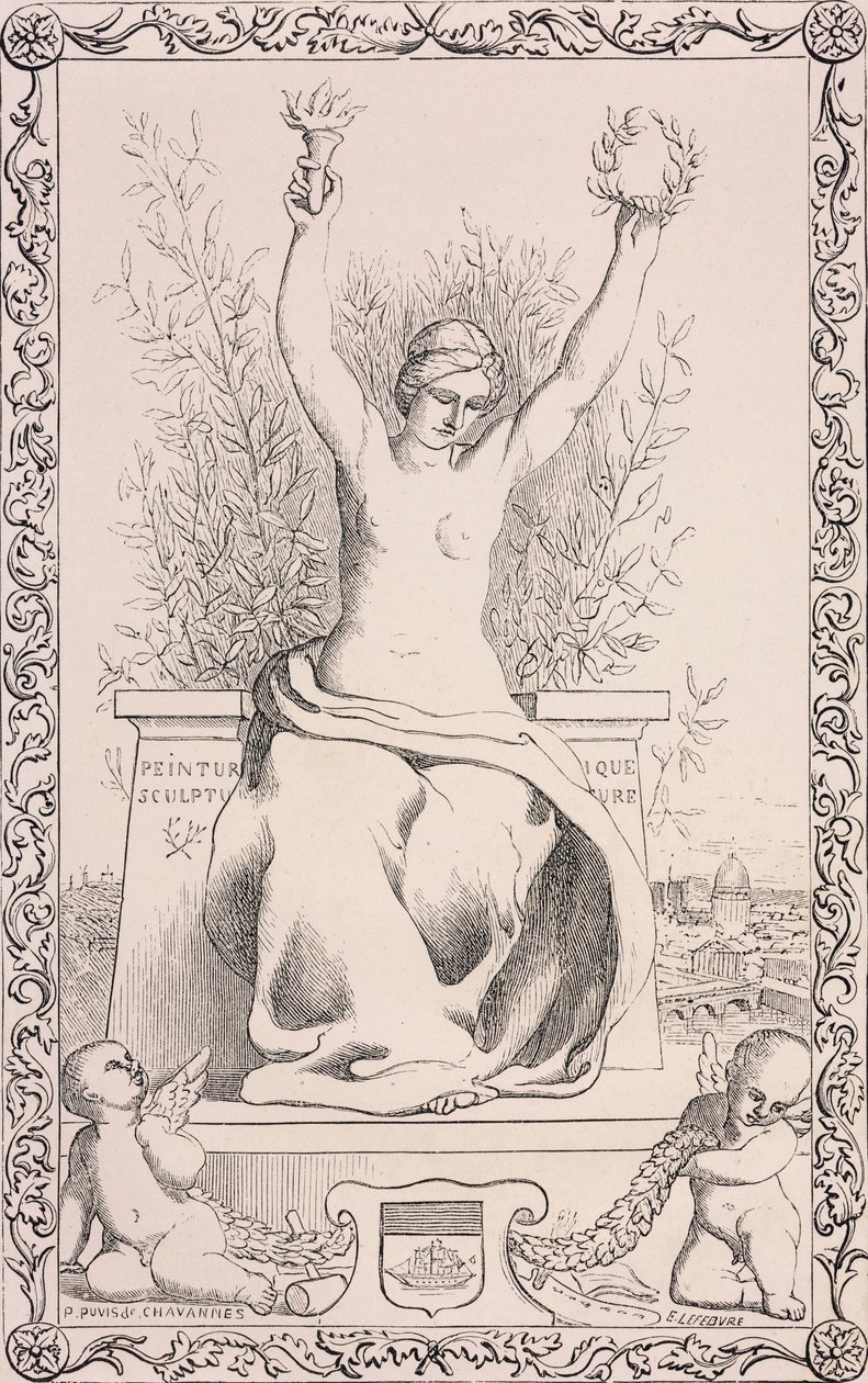 Allegoria Pariisista, 1800-luku (bw-kaiverrus) tekijältä Pierre Puvis de Chavannes