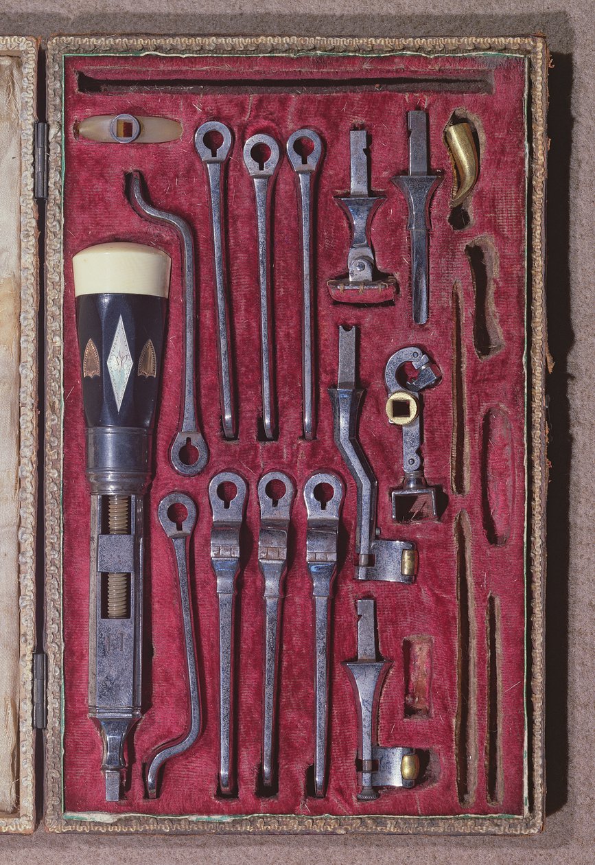 Hammaslääketieteen instrumenttisarja, 1800-luvun alku (metalli ja norsunluu) tekijältä Pierre Francois Grangeret