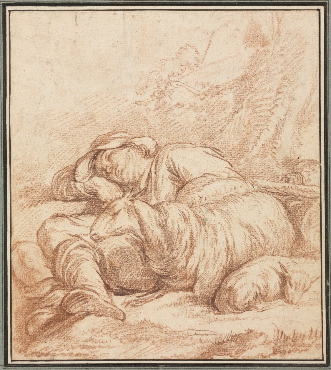 Nukkuva paimen, 1700-1800 luvut. tekijältä Pierre Alexandre Wille