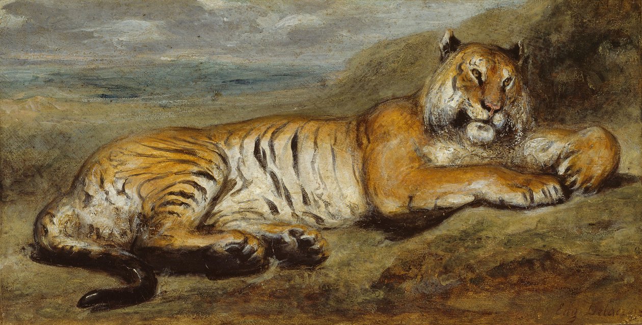 Tiikeri lepää, noin 1830 tekijältä Pierre Andrieu