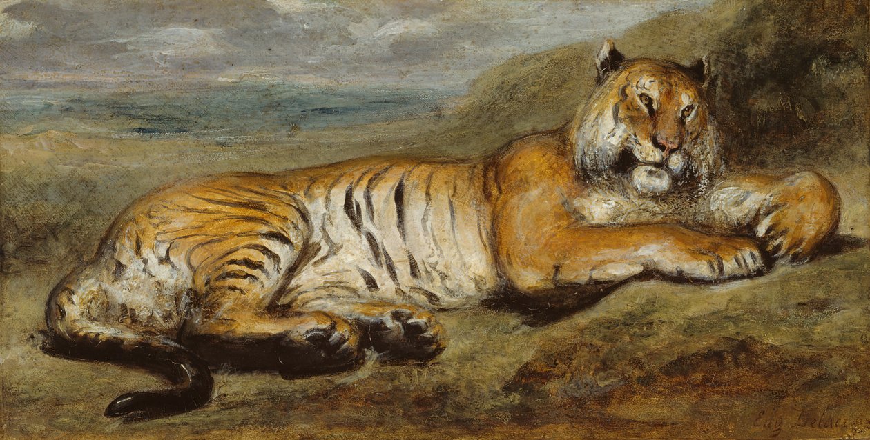 Tiikeri lepää, n. 1830. tekijältä Pierre Andrieu
