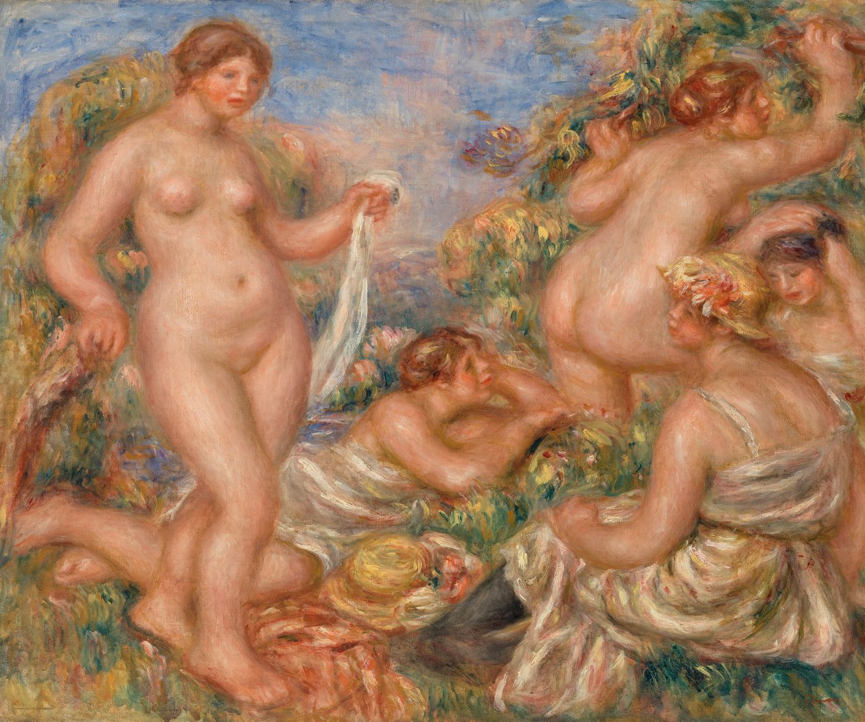 Koostumus, viisi uimaria tekijältä Pierre Auguste Renoir