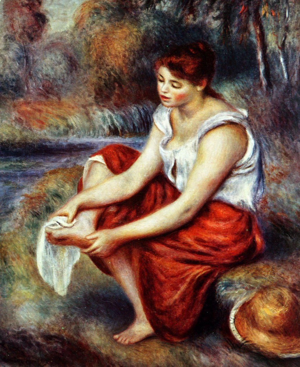 Tyttö pyyhkii jalkojaan tekijältä Pierre Auguste Renoir