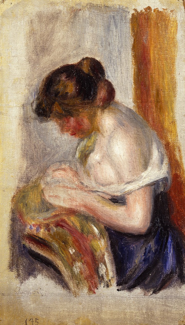La Couseuse (öljy kankaalle) tekijältä Pierre Auguste Renoir