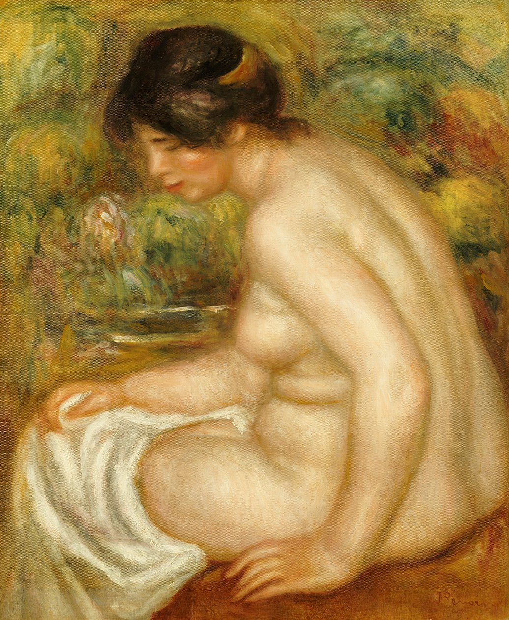 Sivukuva istuvasta uimaresta tekijältä Pierre Auguste Renoir