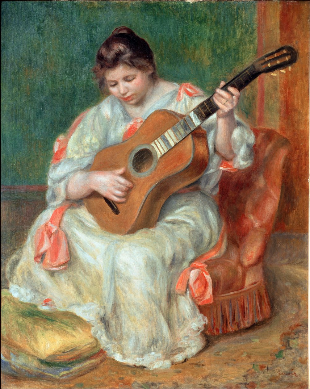 Nainen soittaa kitaraa tekijältä Pierre Auguste Renoir