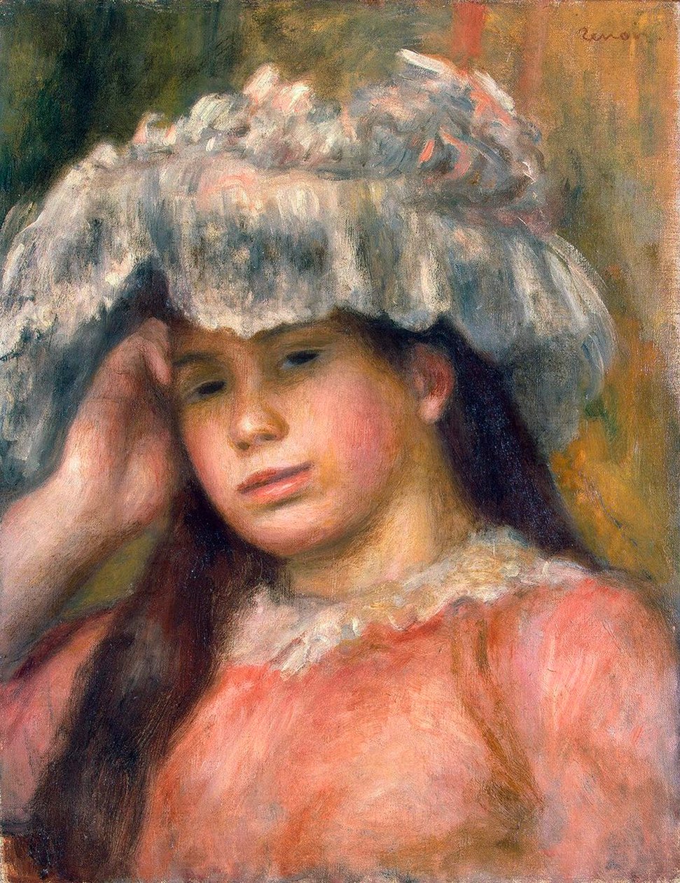 Nuori tyttö hatussa, 1892-1894. tekijältä Pierre Auguste Renoir