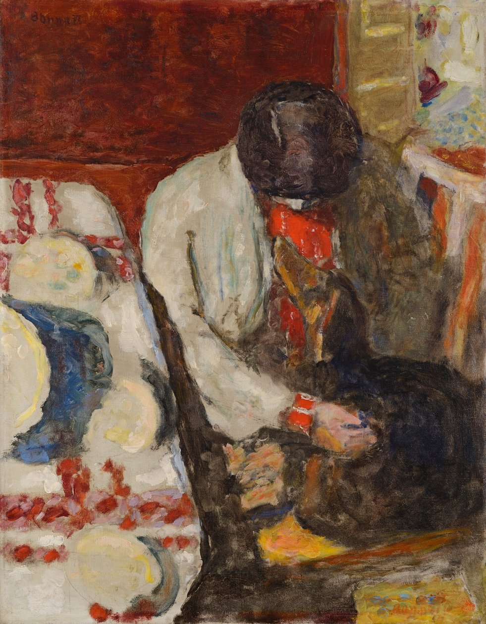Marthe valkoisella pöytäliinalla, 1926. tekijältä Pierre Bonnard