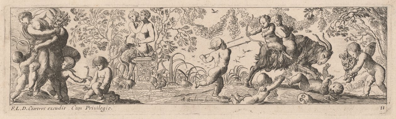 Putti ja Satyrs ampuvat nuolia tekijältä Pierre Brebiette