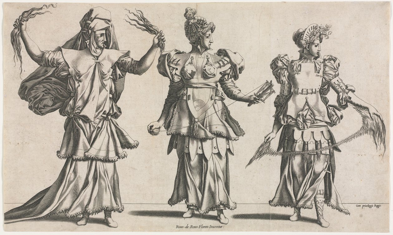 Kolme kohtaloa, pukusuunnittelu, c. 1534. tekijältä Pierre Milan