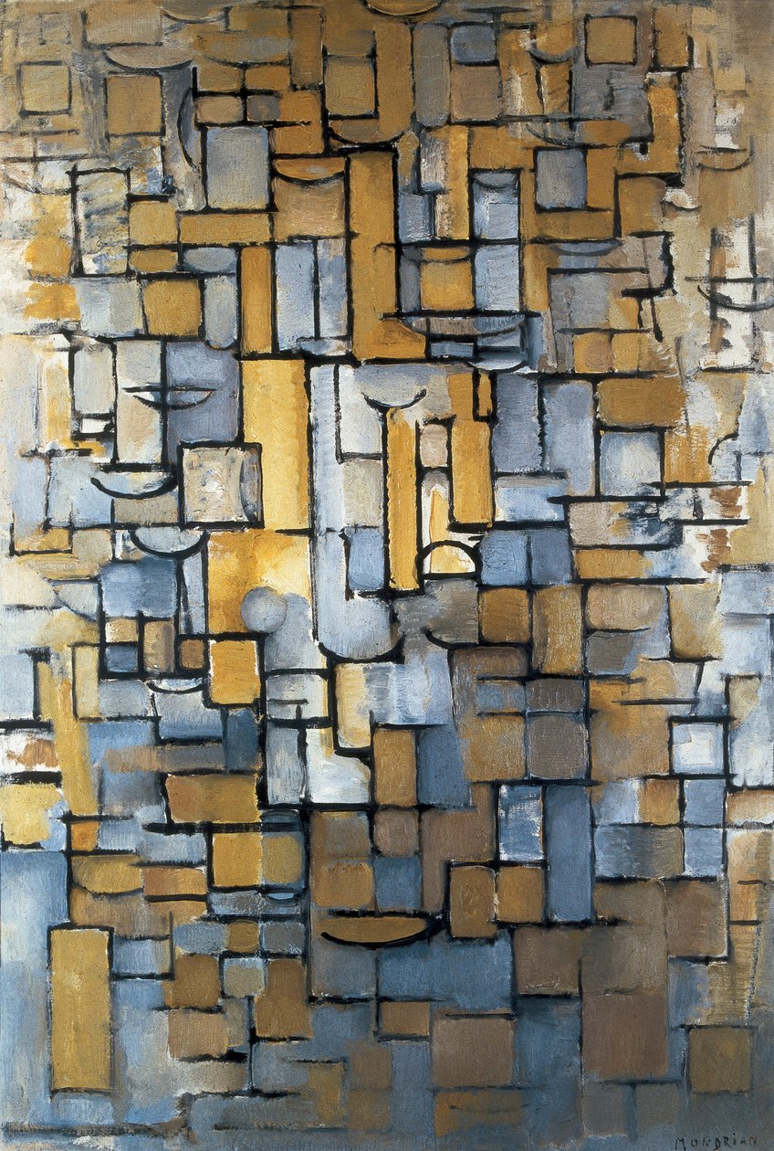 "Koostelu XIV" 1913 (maalaus) tekijältä Piet Mondrian