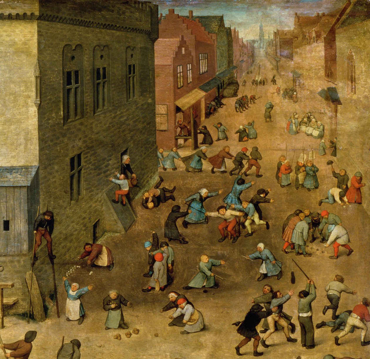 Lasten leikit (Kinderspiele): yksityiskohta oikeasta yläkulmasta, 1560 (yksityiskohta kuvasta 68945). tekijältä Pieter Bruegel the Elder