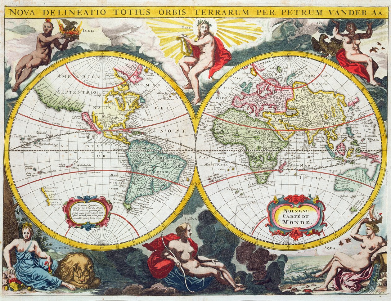 Maailmankartta, 1700-luvun alku tekijältä Pieter Van der Aa