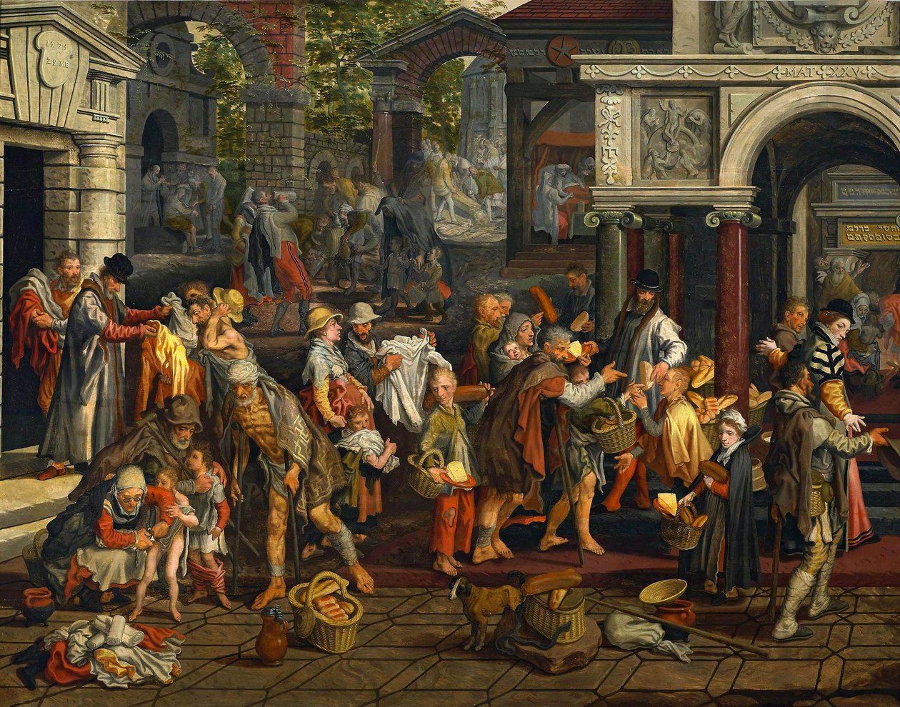 Kristilliset laupeudentyöt (Matt. 25:35-36). tekijältä Pieter Aertsen