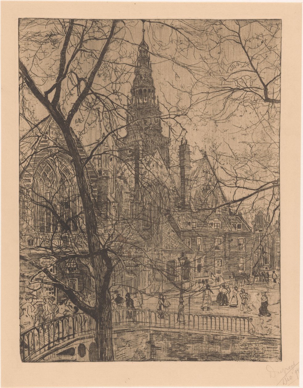 Vanha kirkko Amsterdamissa tekijältä Pieter Dupont (signed by artist)