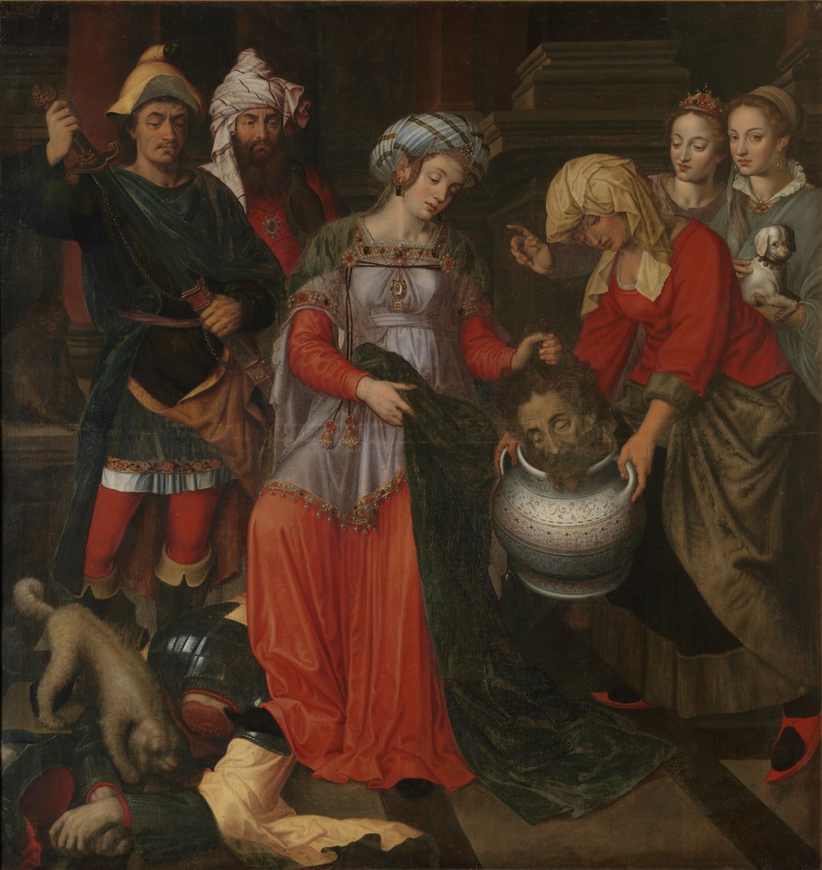 Tomyris vastaanottaa Cyrusin pään, 1610. tekijältä Pieter Pieters